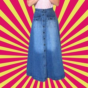 Long button down denim skirt